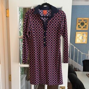 Jude Connally Long Sleeve Dress in Navy and Red